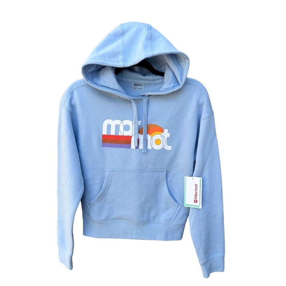 Marmot‎ Womens Size XS Oceanside Hoodie Tide Blue Retro Graphic Sweatshirt NEW